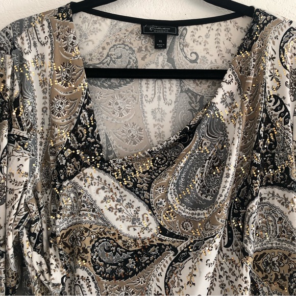 Dress Barn Black and Gold Paisley Blouse - Picture 4 of 8